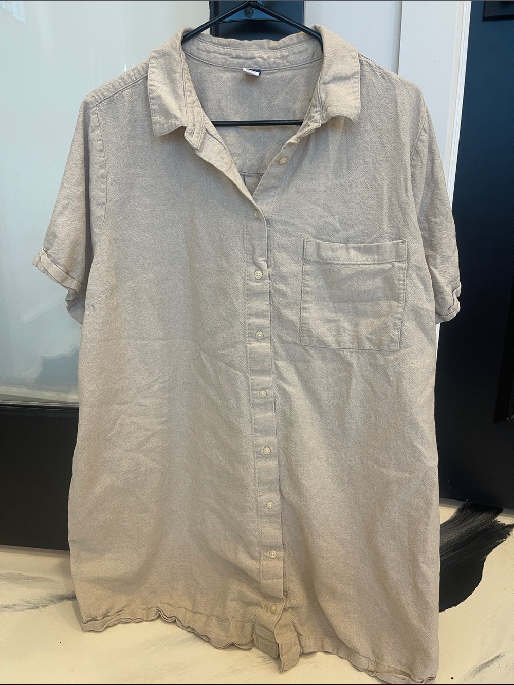 Old Navy Light Beige Button-Front Short-Sleeve Shirt Dress